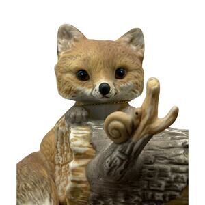Vintage 1986 Homco Masterpiece Porcelain Collectible Red Fox w Mahogany Stand